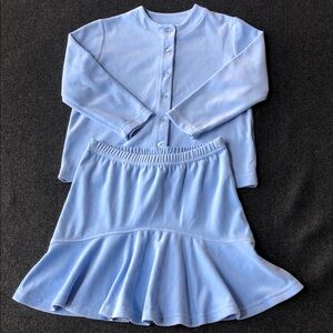 Hanna Andersson Girls Blue Velvet Shirt & Skirt Two-Piece Set Size 110 (4-6Yrs)